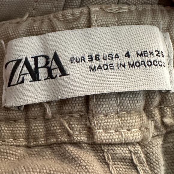 Zara Women Beige High Waist Wide Leg Cargo Pants Size 4 - Picture 5 of 7